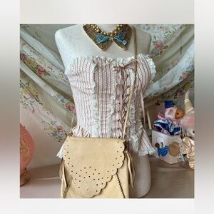 Vintage Cream Genuine Leather Cross Body Purse